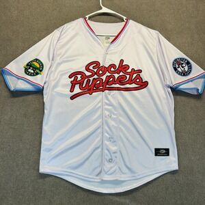 Burlington Sock Puppets Jersey Men's Large White Button Up Appalachian League